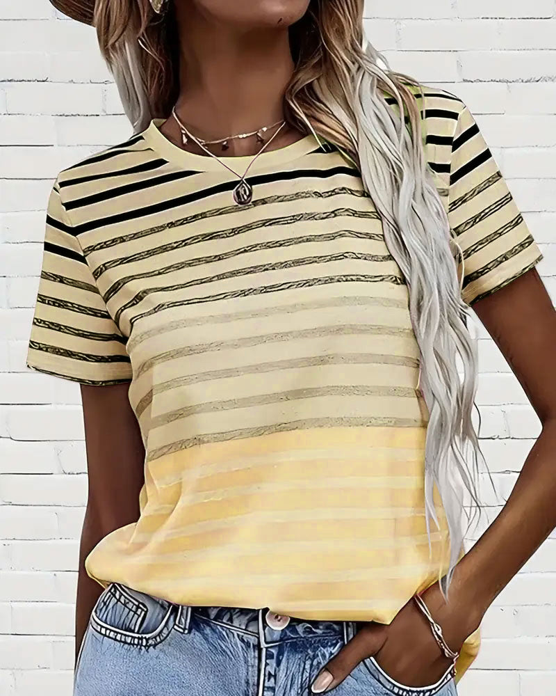 Kellie - Striped Short Sleeve Round Neck T-Shirt