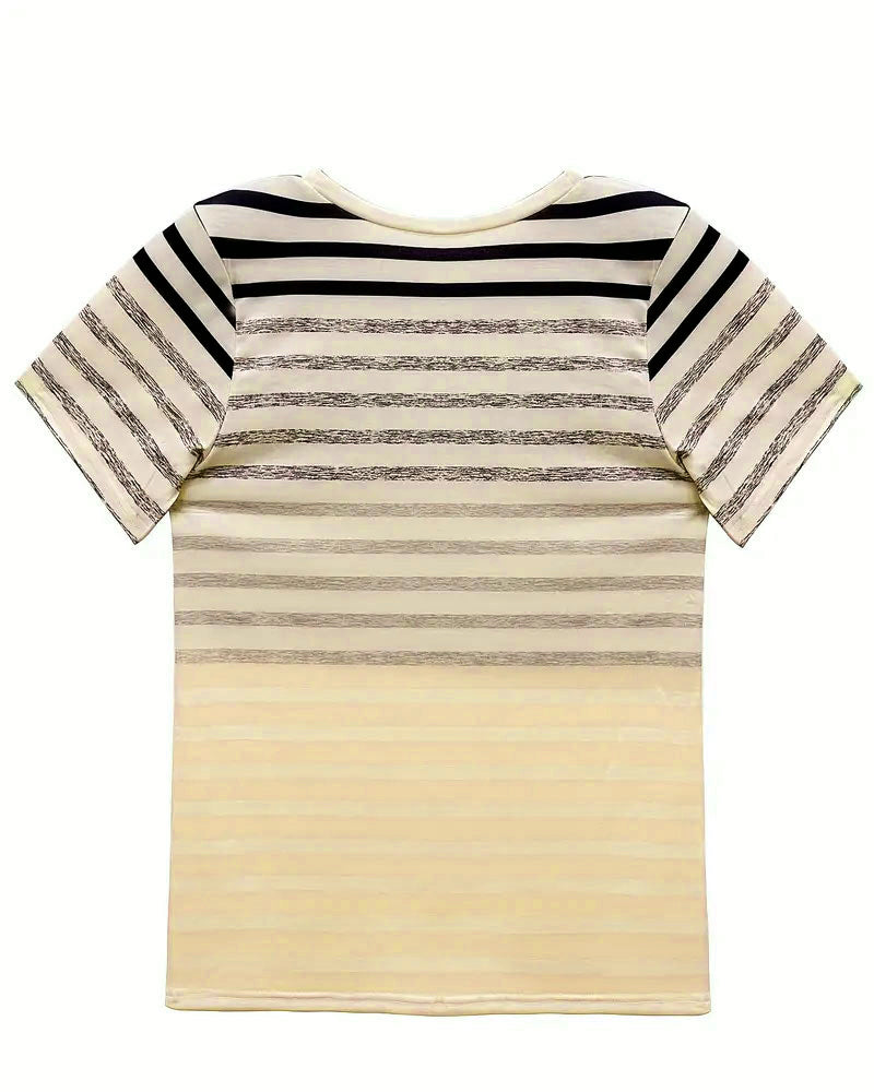 Kellie - Striped Short Sleeve Round Neck T-Shirt