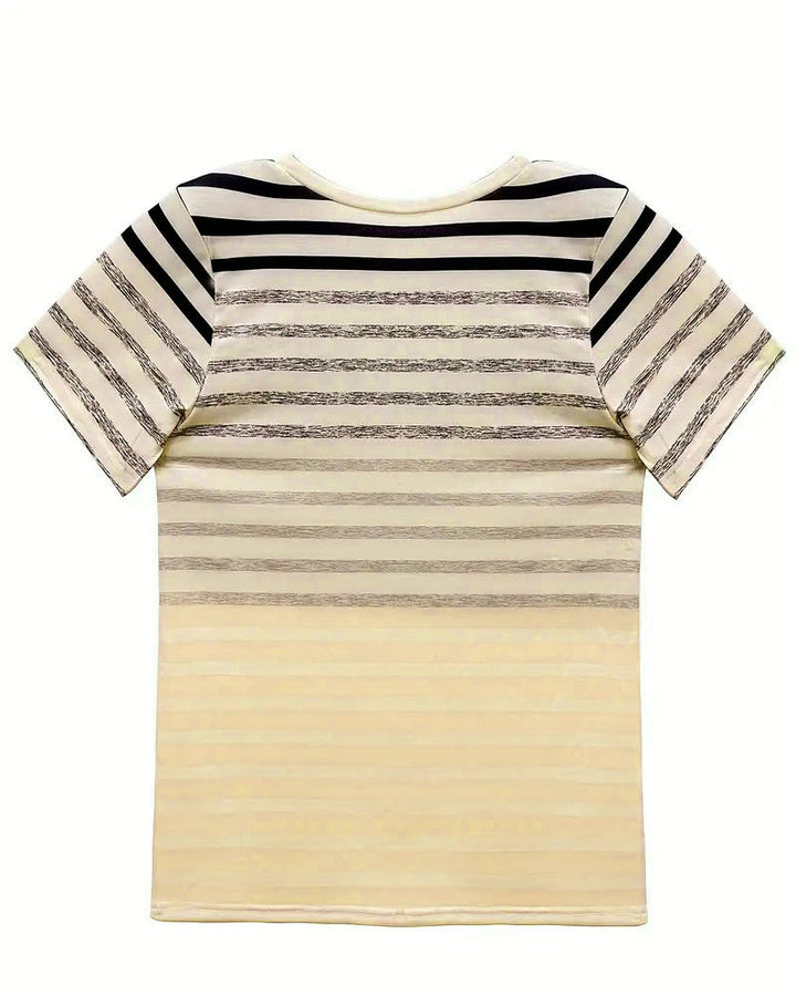 Kellie - Striped Short Sleeve Round Neck T-Shirt