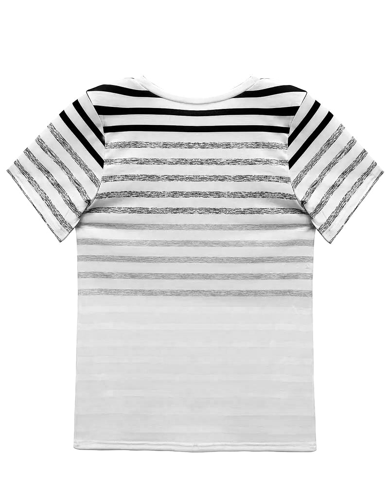 Kellie - Striped Short Sleeve Round Neck T-Shirt