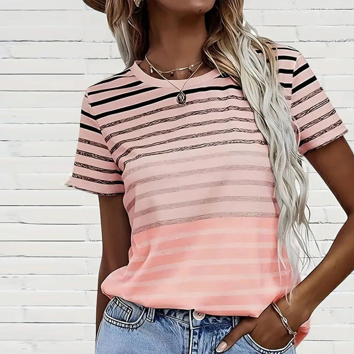 Kellie - Striped Short Sleeve Round Neck T-Shirt