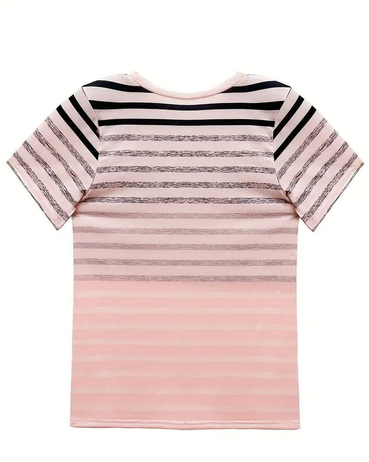 Kellie - Striped Short Sleeve Round Neck T-Shirt
