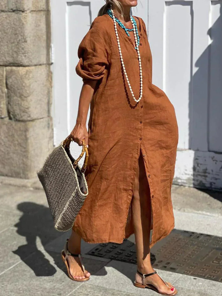 Antonia™ | Long Linen Dress with Buttons