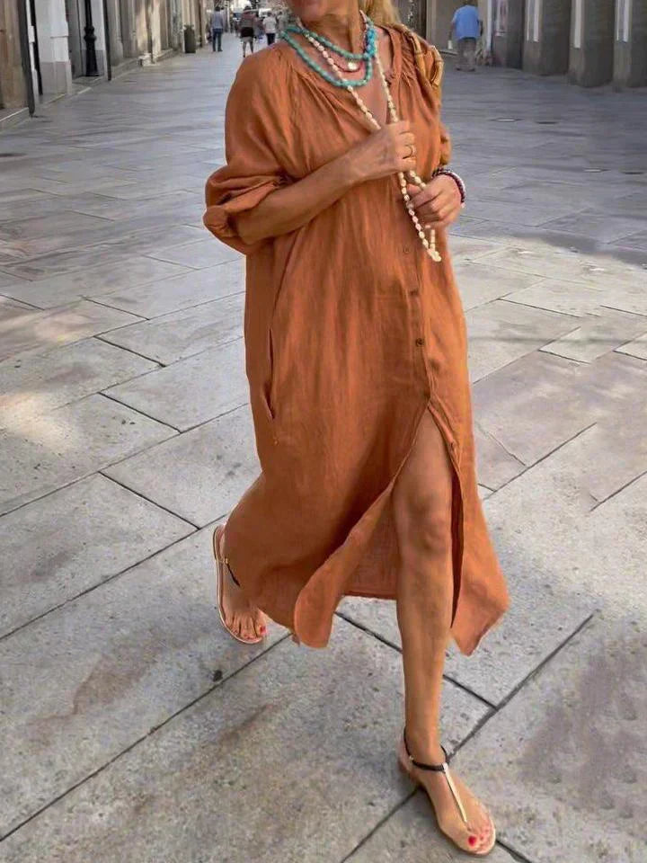 Antonia™ | Long Linen Dress with Buttons
